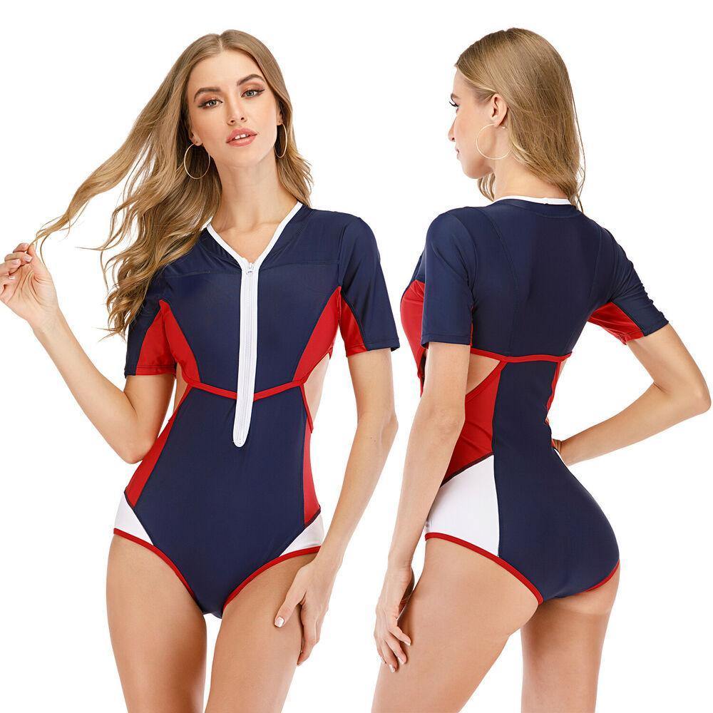 Short Sleeve One Piece Rash Guard Swimwear-STYLEGOING