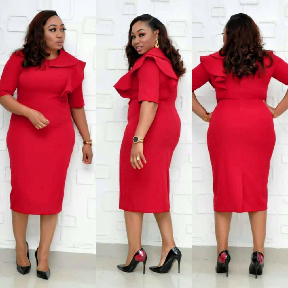 Womens Plus Size Ruffle Midi Bodycon Dress-STYLEGOING