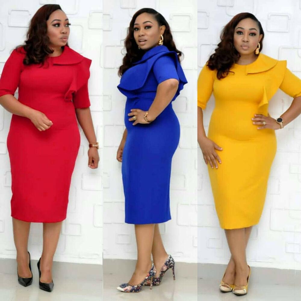 Womens Plus Size Ruffle Midi Bodycon Dress-STYLEGOING