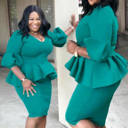 Plus Size Bodycon Ruffle Midi Dress-STYLEGOING