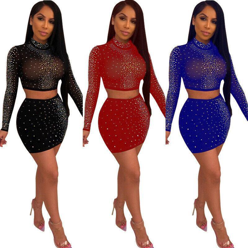Women Bodycon Crop Top Skirt Set-STYLEGOING