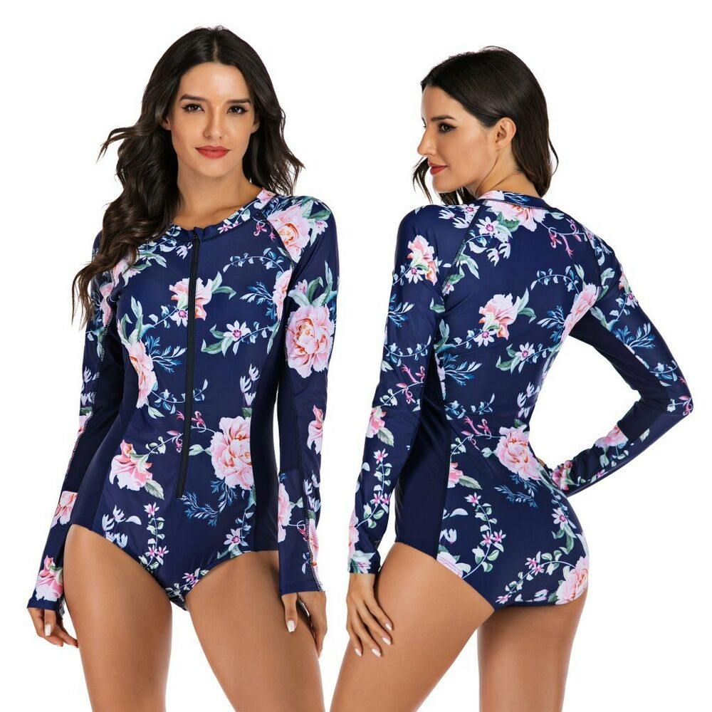 Rash Guard Zipper One Piece Swimsuit-STYLEGOING