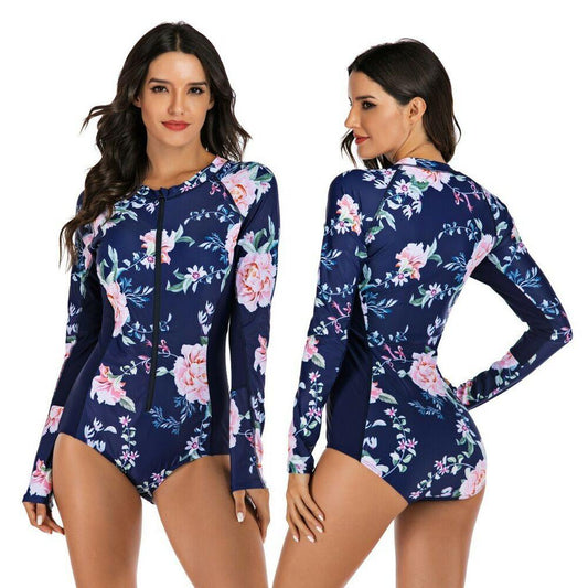 Rash Guard Zipper One Piece Swimsuit-STYLEGOING