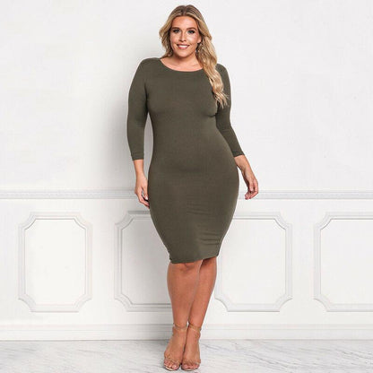 Plus Size Casual Long Sleeve Short Dress-STYLEGOING