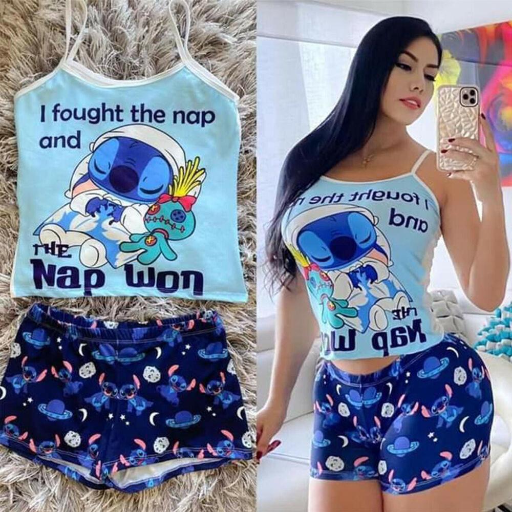 Cartoon Spaghetti Strap Vest Shorts Suit-STYLEGOING