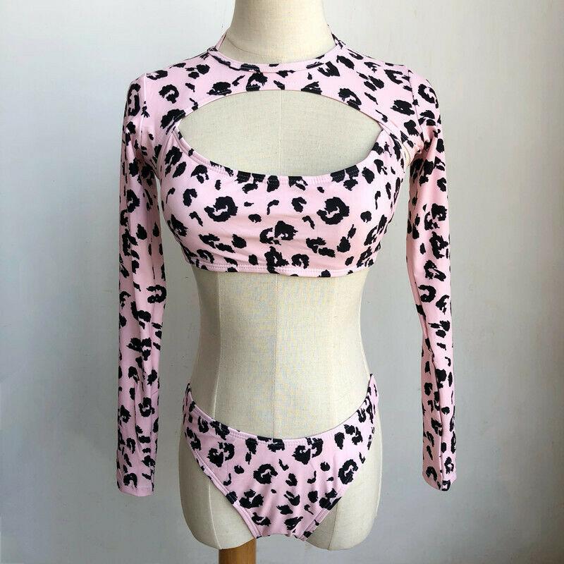 Long Sleeves Leopard 3PCS Set Swimwear-STYLEGOING