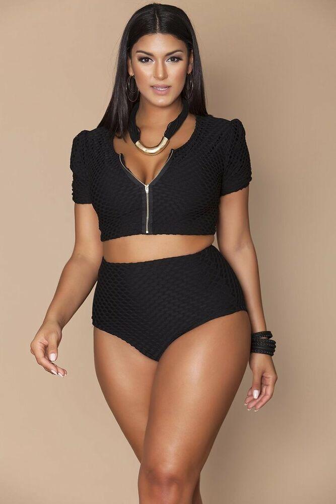 Plus Size High Waist Zipper Swimsuit-STYLEGOING