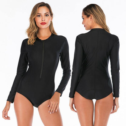 Rash Guard Zipper One Piece Swimsuit-STYLEGOING