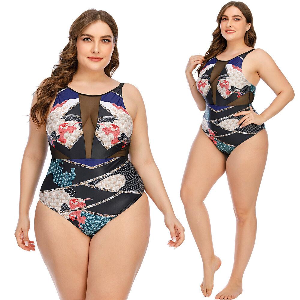 Womens Plus Size Floral Monokini-STYLEGOING