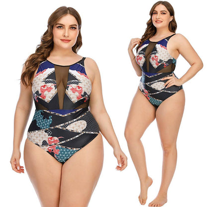 Womens Plus Size Floral Monokini-STYLEGOING