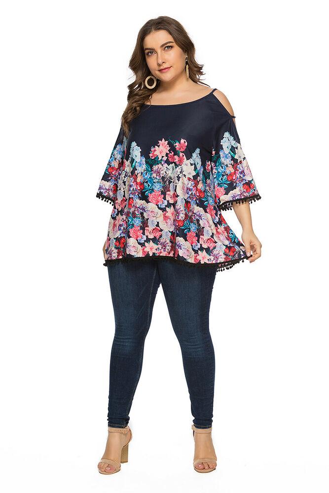Floral Print Casual Blouse Plus Size T-Shirt-STYLEGOING