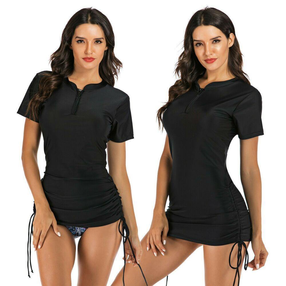 Black Short Sleeve Two Piece Swimsuit-STYLEGOING