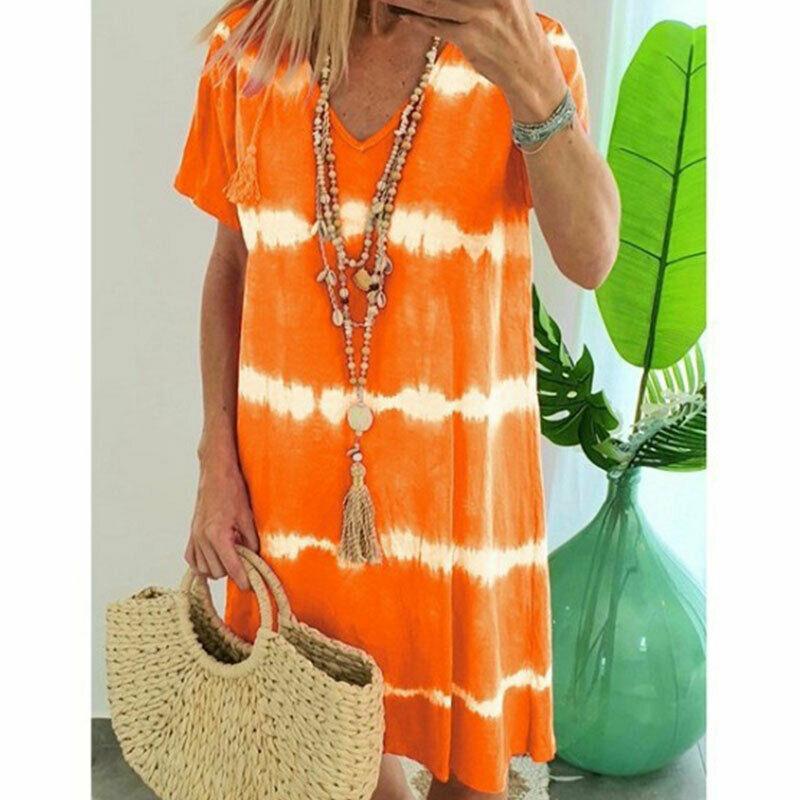 Summer Tie-dye Short Sleeve Mini Sundress-STYLEGOING