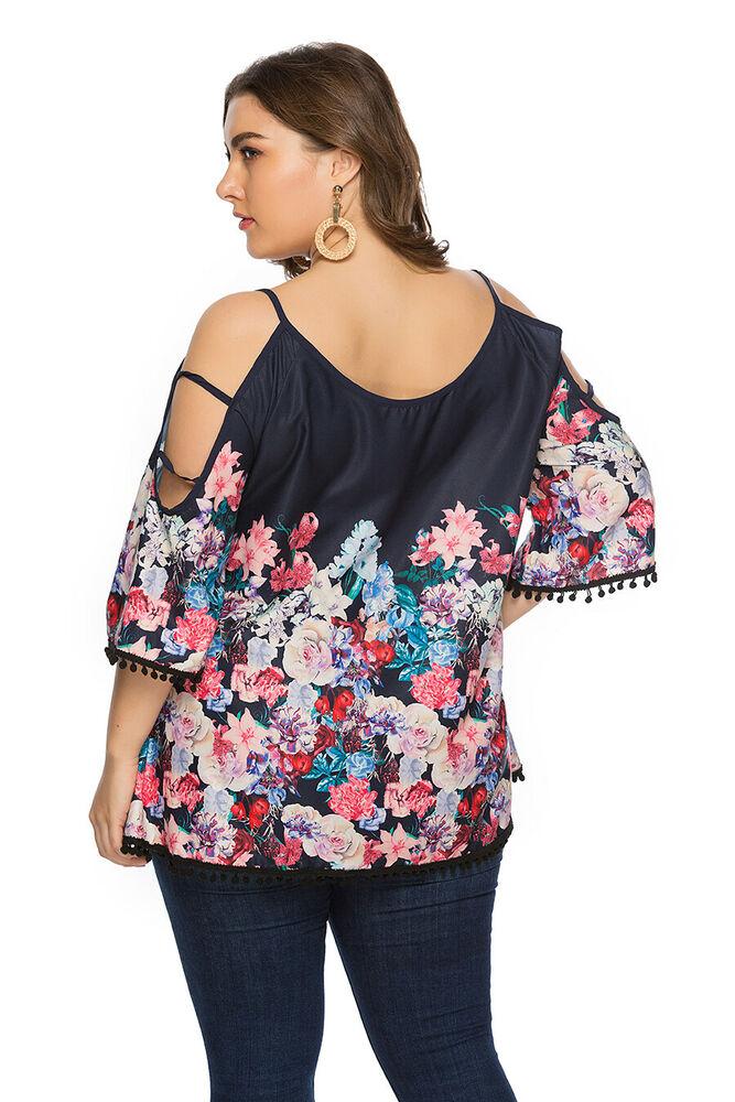 Floral Print Casual Blouse Plus Size T-Shirt-STYLEGOING