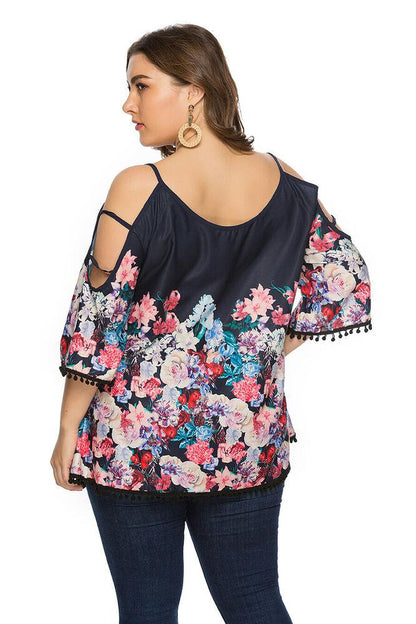 Floral Print Casual Blouse Plus Size T-Shirt-STYLEGOING