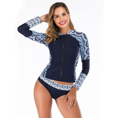Women Zip Front Long Sleeve Swimwear-STYLEGOING