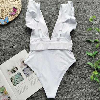 Sexy Solid Falbala Bikini with Buckle-STYLEGOING