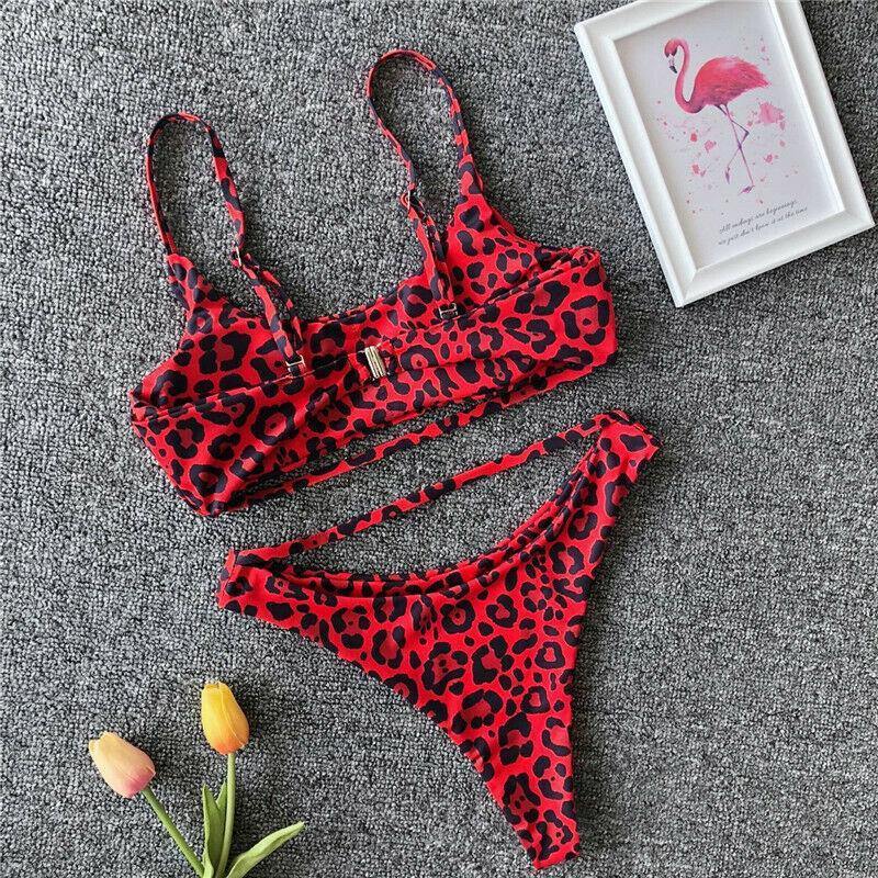 Leopard Print Solid Bikini Set Suits Swimwear-STYLEGOING