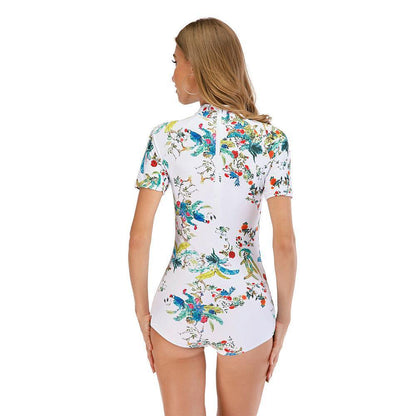 Floral Short Sleeve One Piece Swimwear-STYLEGOING