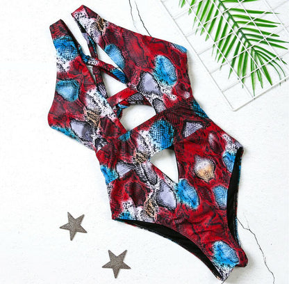 Women Snake Print Bikini Swimsuit-STYLEGOING