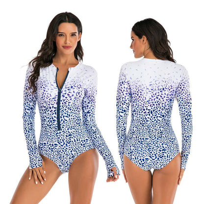 Rash Guard Zipper One Piece Swimsuit-STYLEGOING