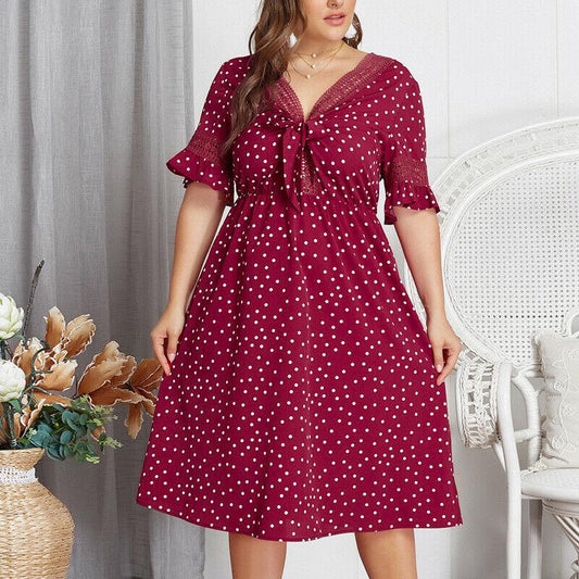 Plus Size Casual Dress V-neck Midi Dresses-STYLEGOING