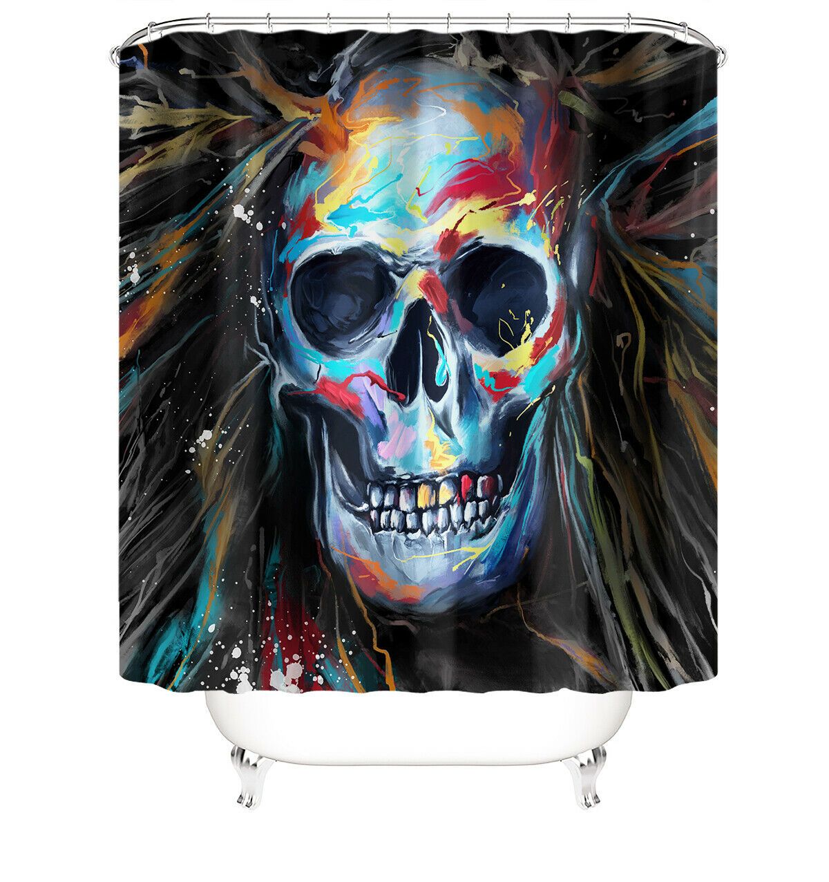 Skull Shower Curtain Bathroom Rug Set Thick Bath Mat Non-Slip Toilet Lid Cover-STYLEGOING