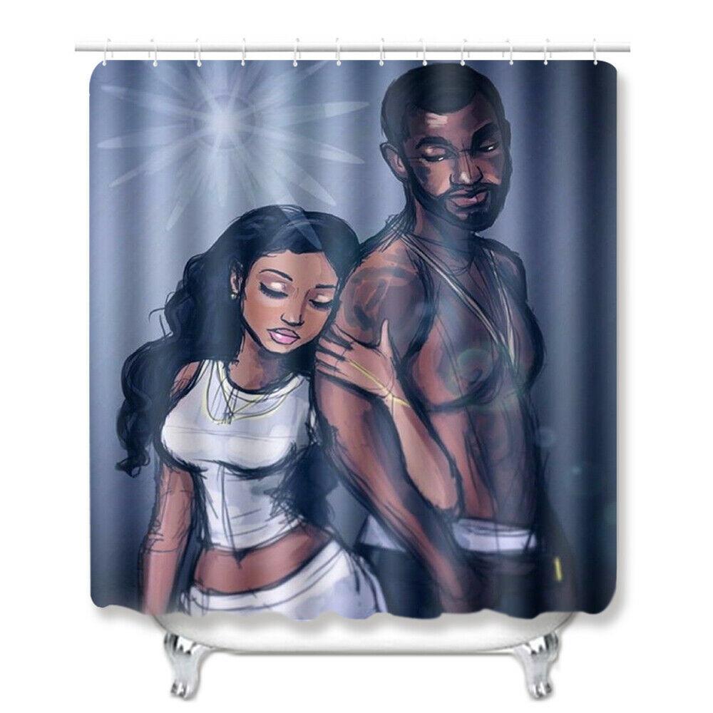 African Woman Shower Curtain Bathroom Rug Set Bath Mat Non-Slip Toilet Lid Cover-STYLEGOING