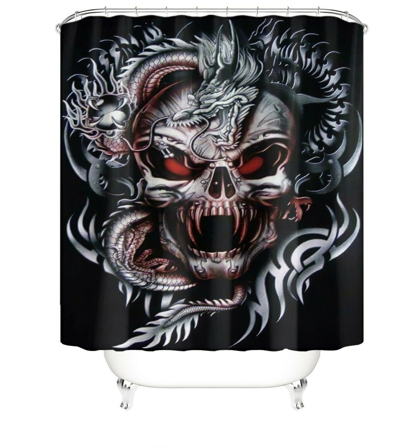 Skull Shower Curtain Set Bathroom Rug Thick Bath Mat Non-Slip Toilet Lid Cover-STYLEGOING