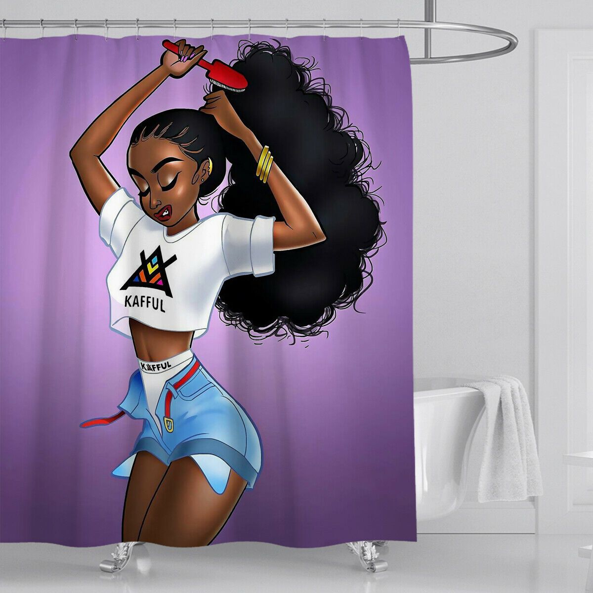 African Girl Fabric Shower Curtain For Bathroom-STYLEGOING