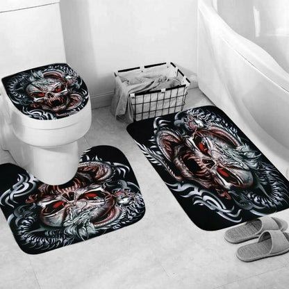 Skull Shower Curtain Set Bathroom Rug Thick Bath Mat Non-Slip Toilet Lid Cover-STYLEGOING