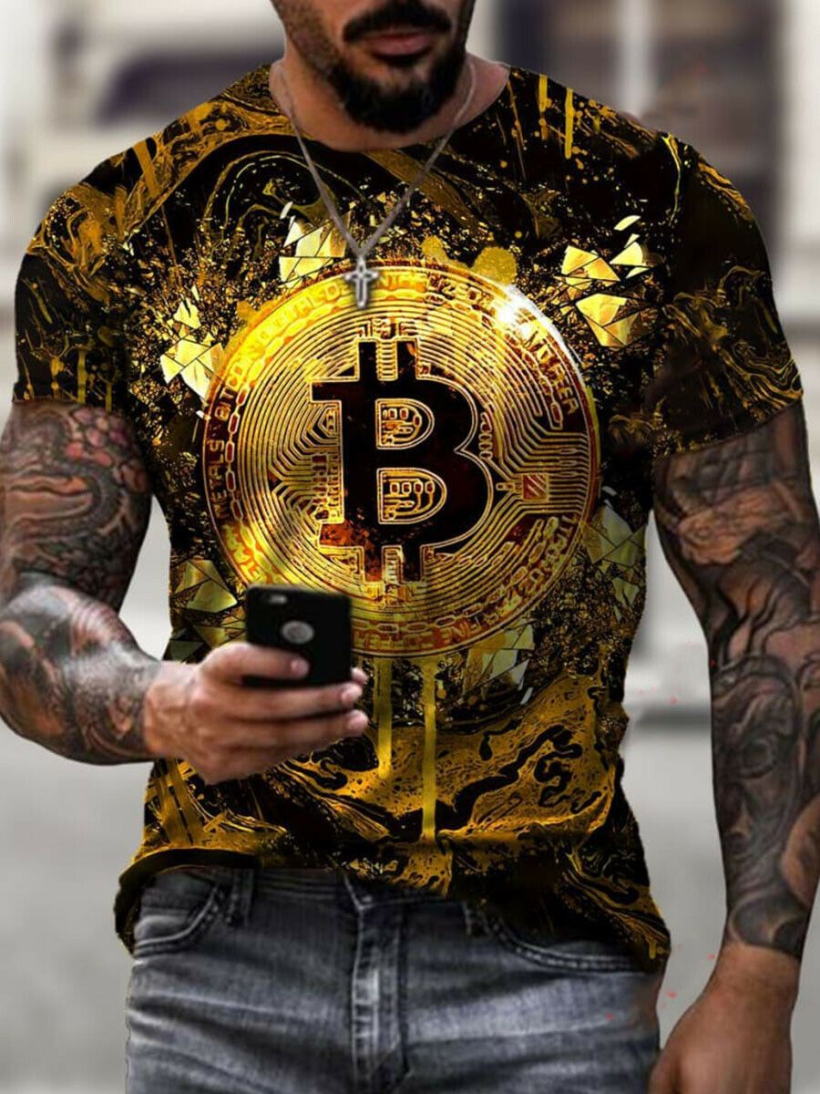 Men's Short Sleeve Bitcoin Dye Print T-shirt-STYLEGOING