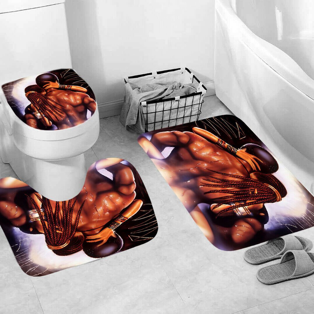 African Woman Shower Curtain Bathroom Rug Set Bath Mat Non-Slip Toilet Lid Cover-STYLEGOING