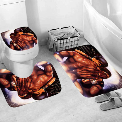 African Woman Shower Curtain Bathroom Rug Set Bath Mat Non-Slip Toilet Lid Cover-STYLEGOING