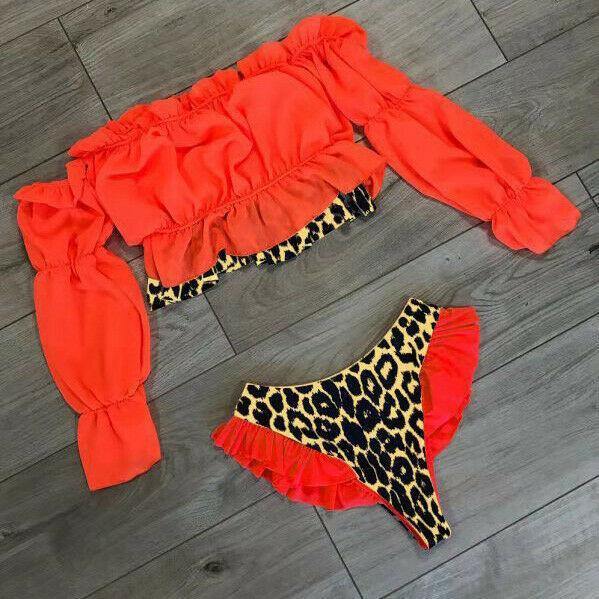 Sexy Women's Orange Long Sleeve Swimsuit-STYLEGOING