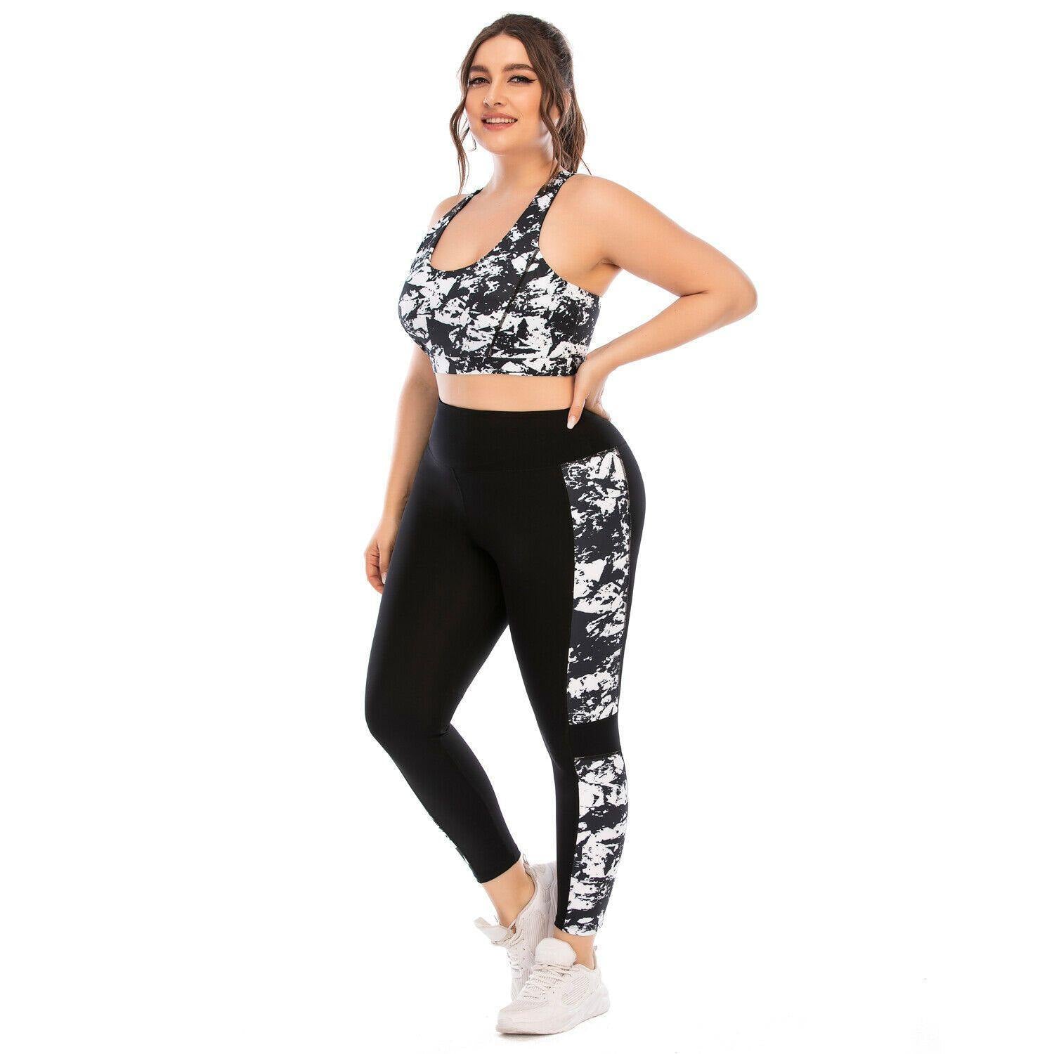Women's Plus Size Yoga Set Gym Sports Bra Leggings Pants Fitness Jogging Outfit-STYLEGOING
