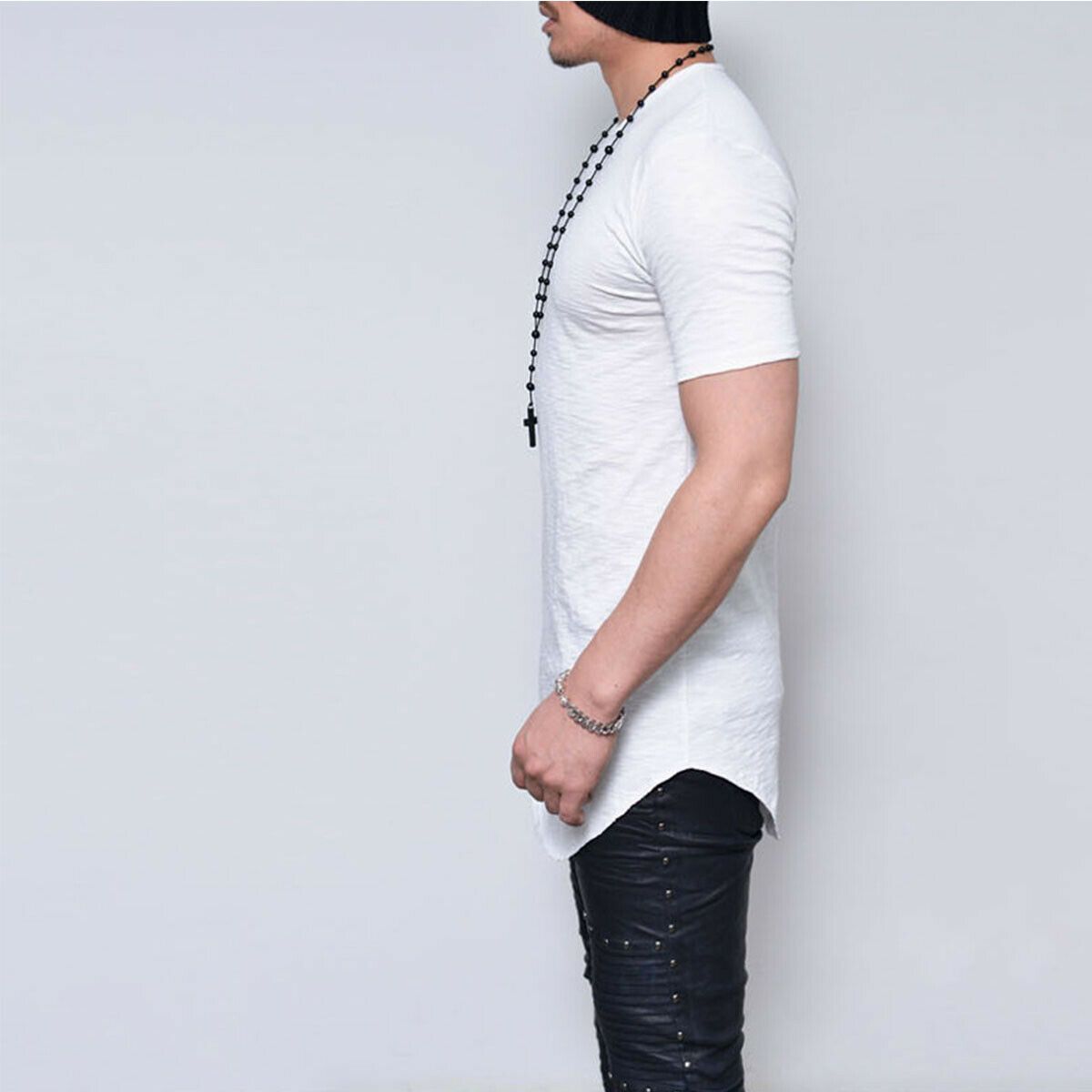 Men’s Short Sleeves Plain Long T Shirts-STYLEGOING