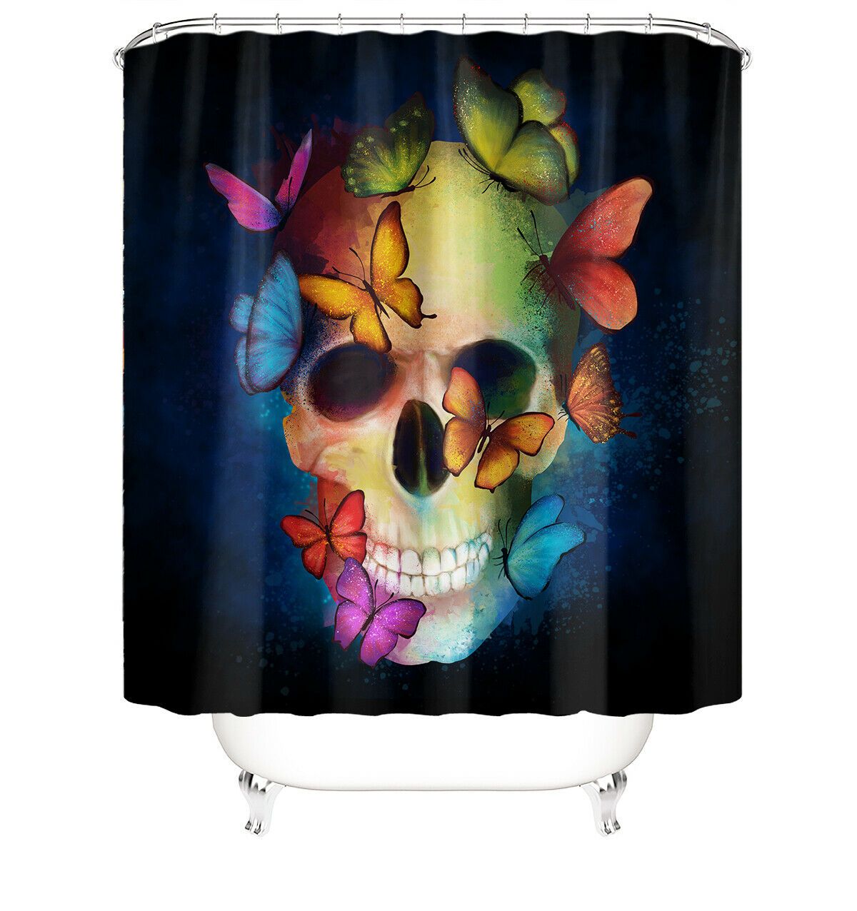 Skull Shower Curtain Set Bathroom Rug Set Bath Mat Non-Slip Toilet Lid Cover-STYLEGOING