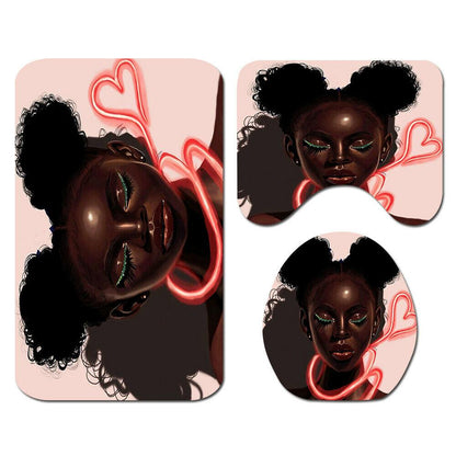 African Woman Shower Curtain Bathroom Rug Set Bath Mat Non-Slip Toilet Lid Cover-STYLEGOING