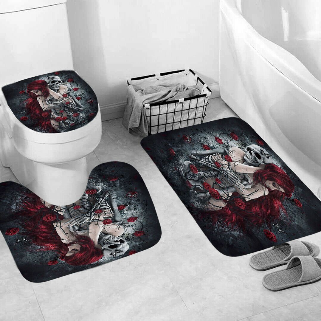 Farewell Hug Shower Curtain Bathroom Rug Set Bath Mat Non-Slip Toilet Lid Cover-STYLEGOING