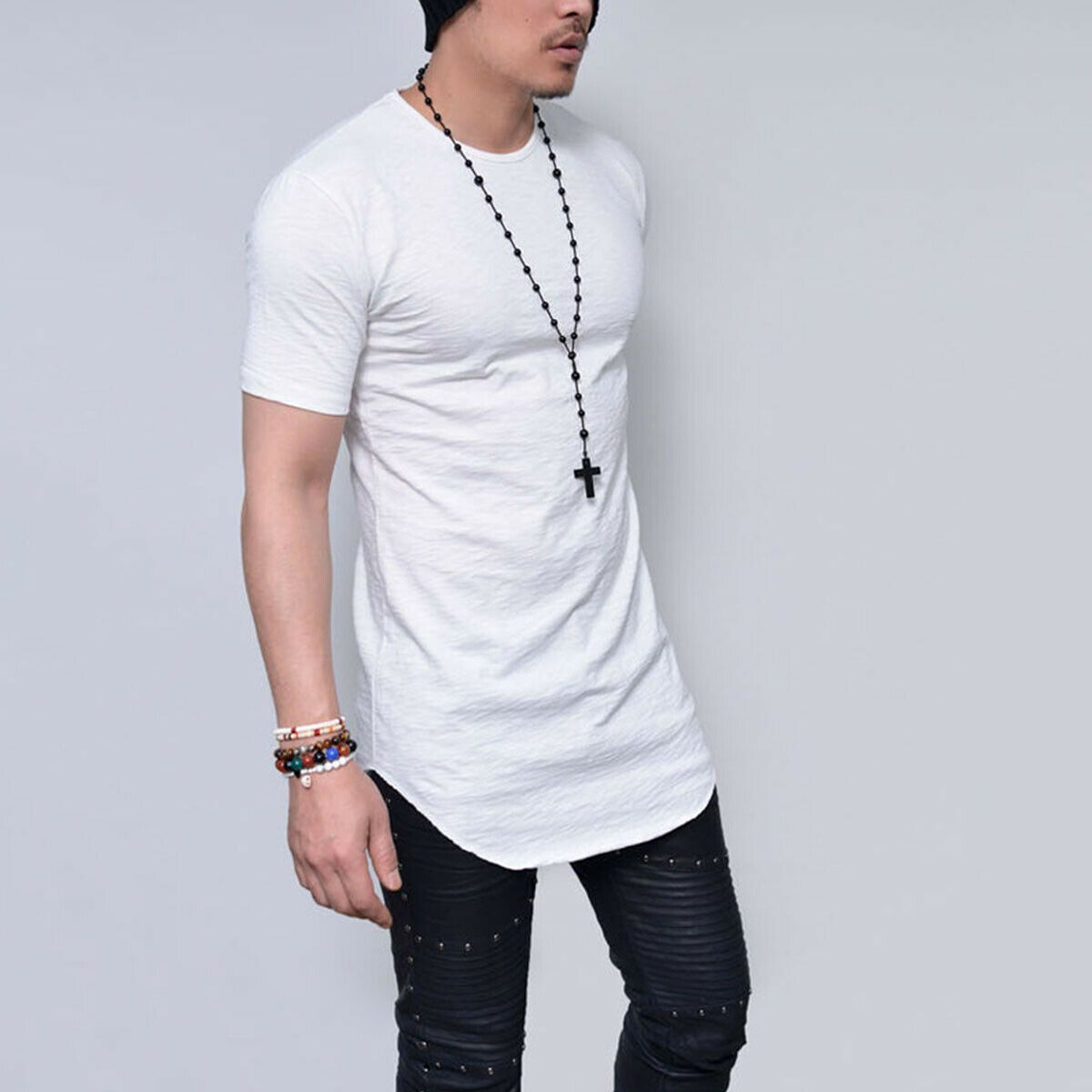 Men’s Short Sleeves Plain Long T Shirts-STYLEGOING