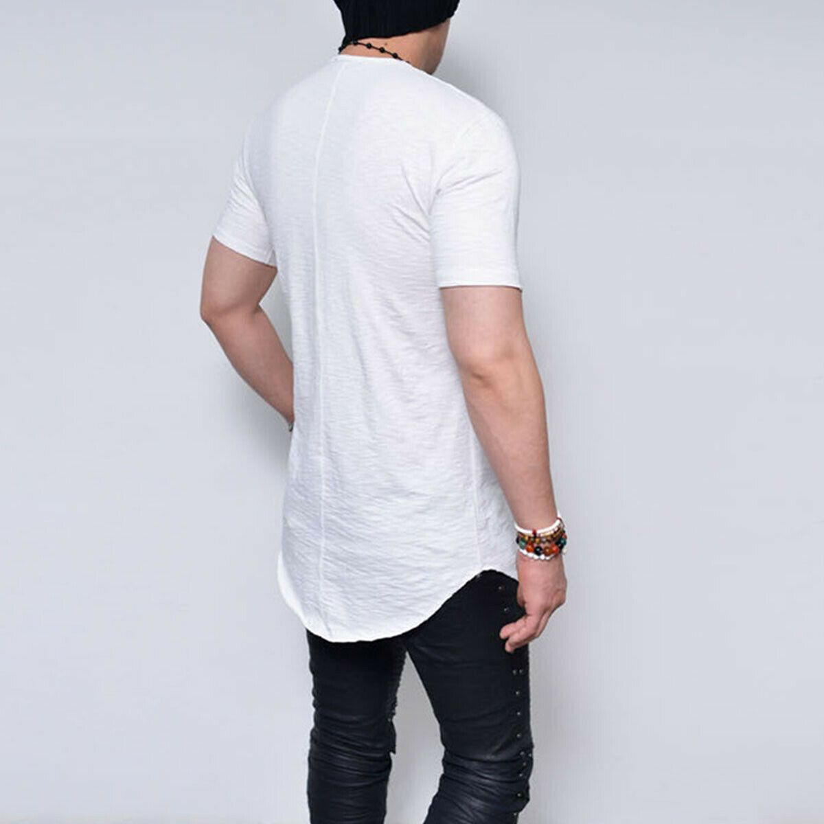 Men’s Short Sleeves Plain Long T Shirts-STYLEGOING