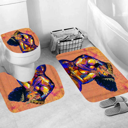 African Woman Shower Curtain Set Bathroom Rug Bath Mat Non-Slip Toilet Lid Cover-STYLEGOING