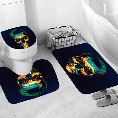 Skull Shower Curtain Set Thick Bathroom Rug Bath Mat Non-Slip Toilet Lid Cover-STYLEGOING