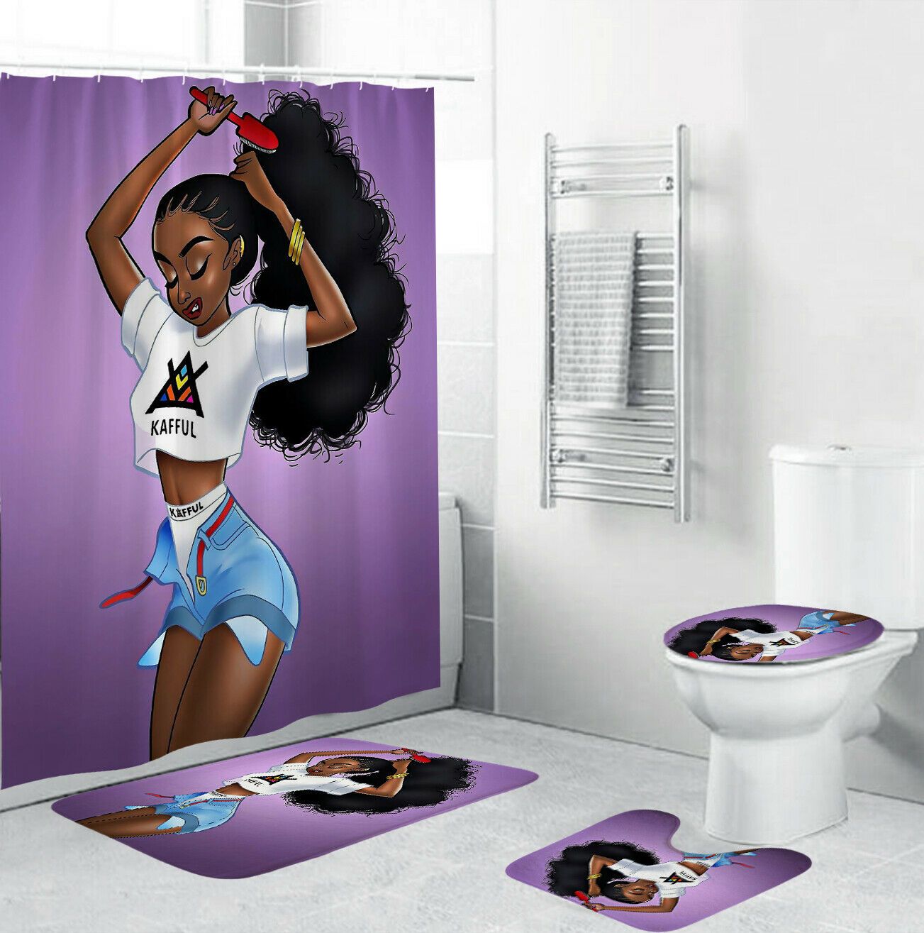 African Girl Fabric Shower Curtain For Bathroom-STYLEGOING