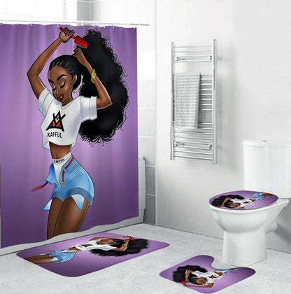 African Girl Fabric Shower Curtain For Bathroom-STYLEGOING