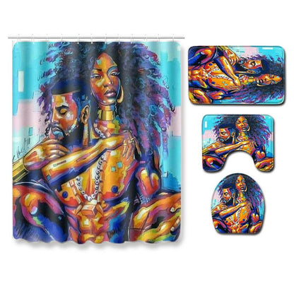 African Woman Shower Curtain Bathroom Rug Set Bath Mat Non-Slip Toilet Lid Cover-STYLEGOING