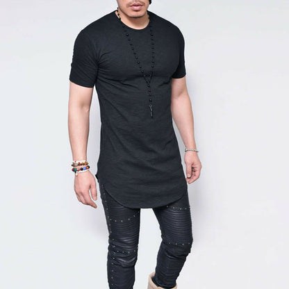 Men’s Short Sleeves Plain Long T Shirts-STYLEGOING
