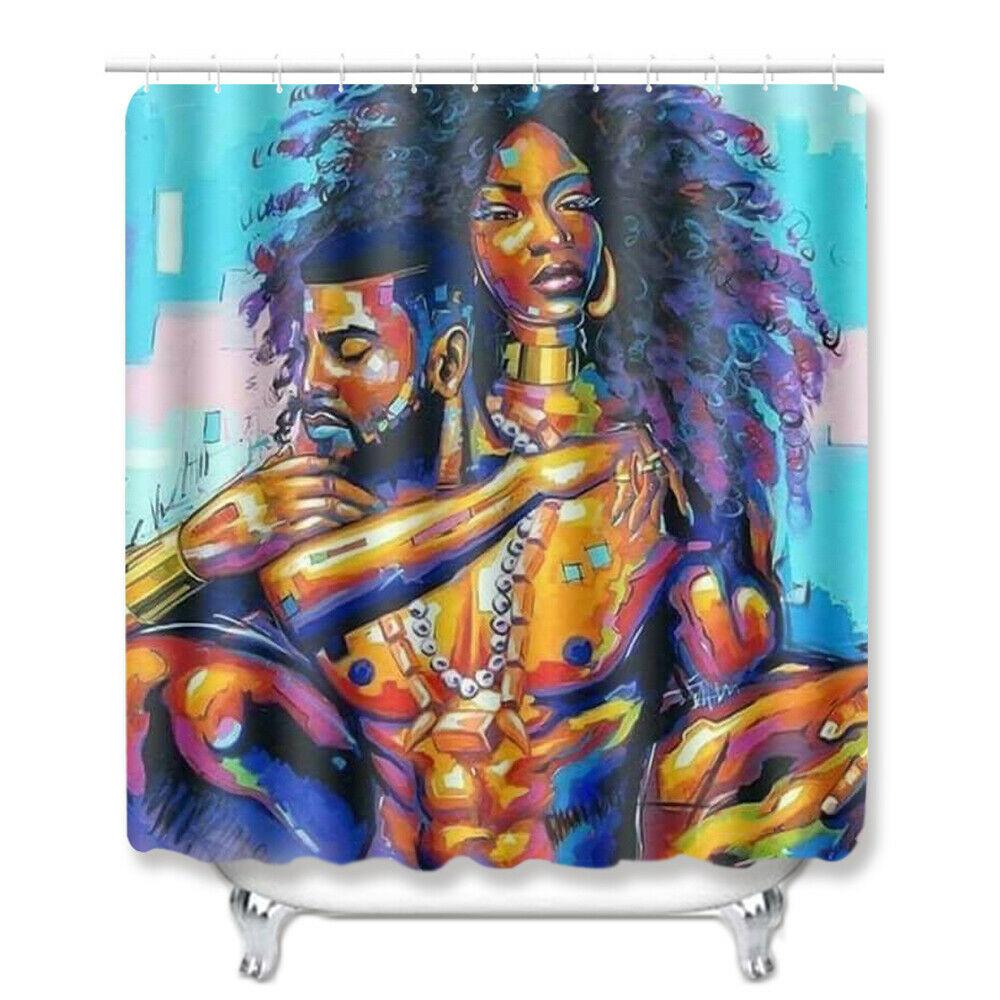African Woman Shower Curtain Bathroom Rug Set Bath Mat Non-Slip Toilet Lid Cover-STYLEGOING