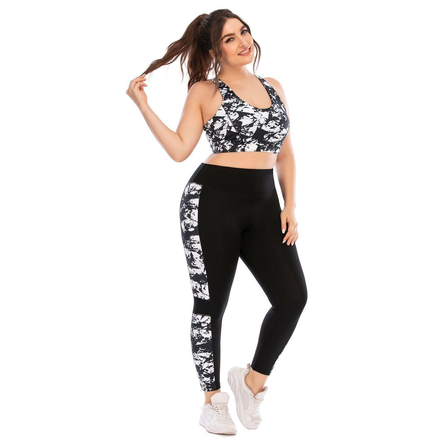 Women's Plus Size Yoga Set Gym Sports Bra Leggings Pants Fitness Jogging Outfit-STYLEGOING